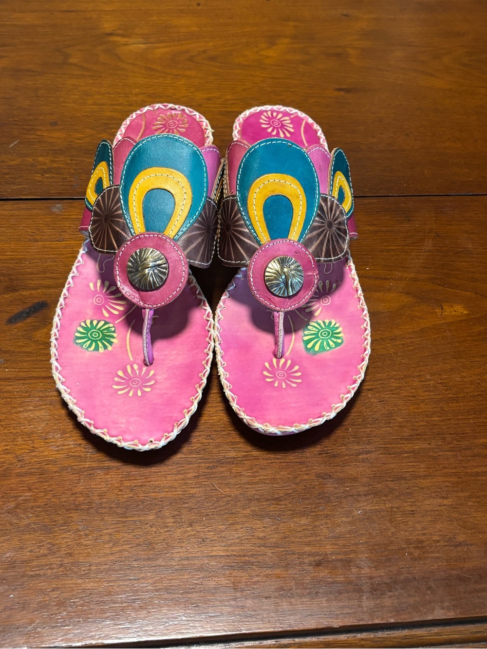 Elite By Corkys Women’s Hand Painted Leather Sandals Pink Size 9